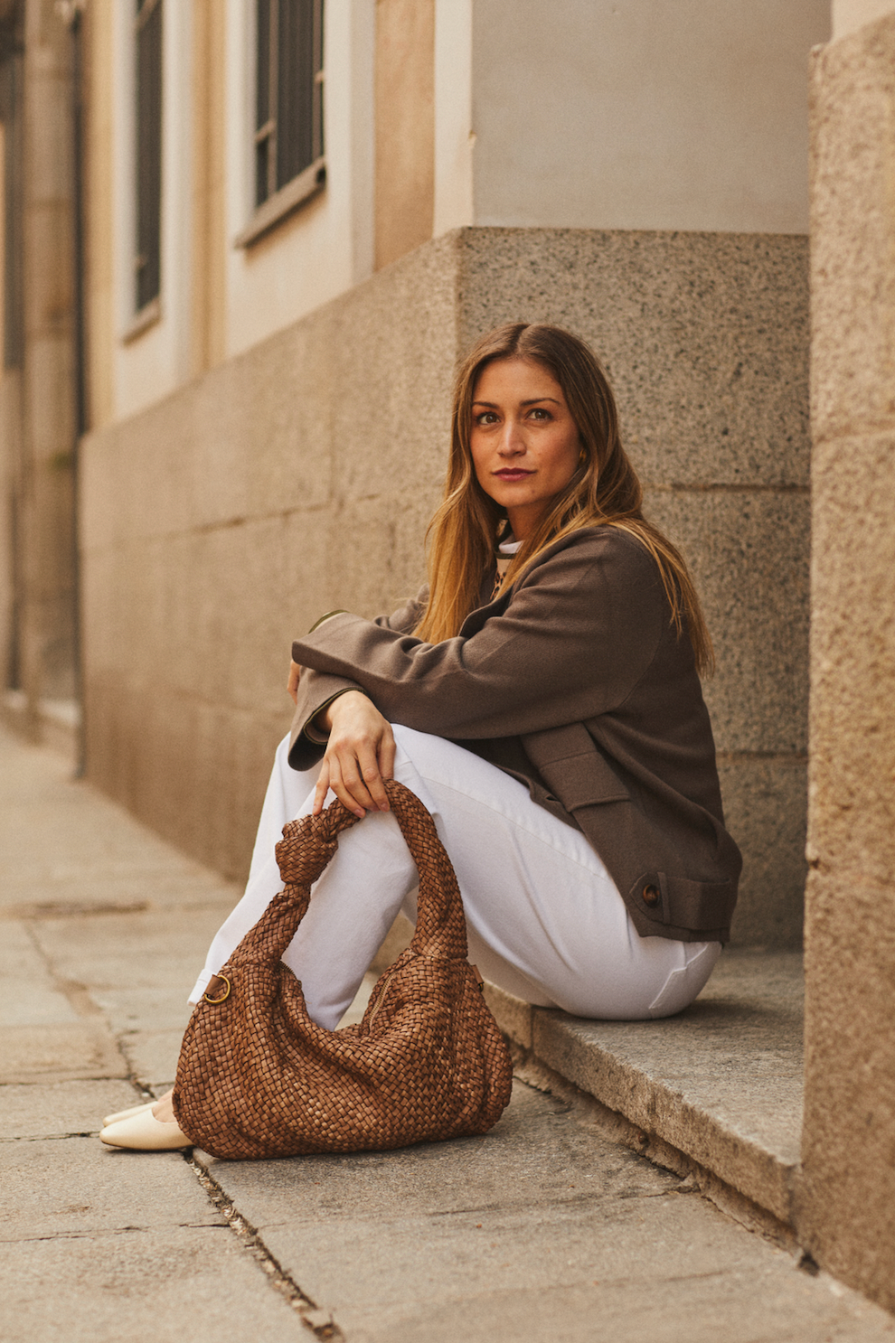 Cartera tejida Cuero Café