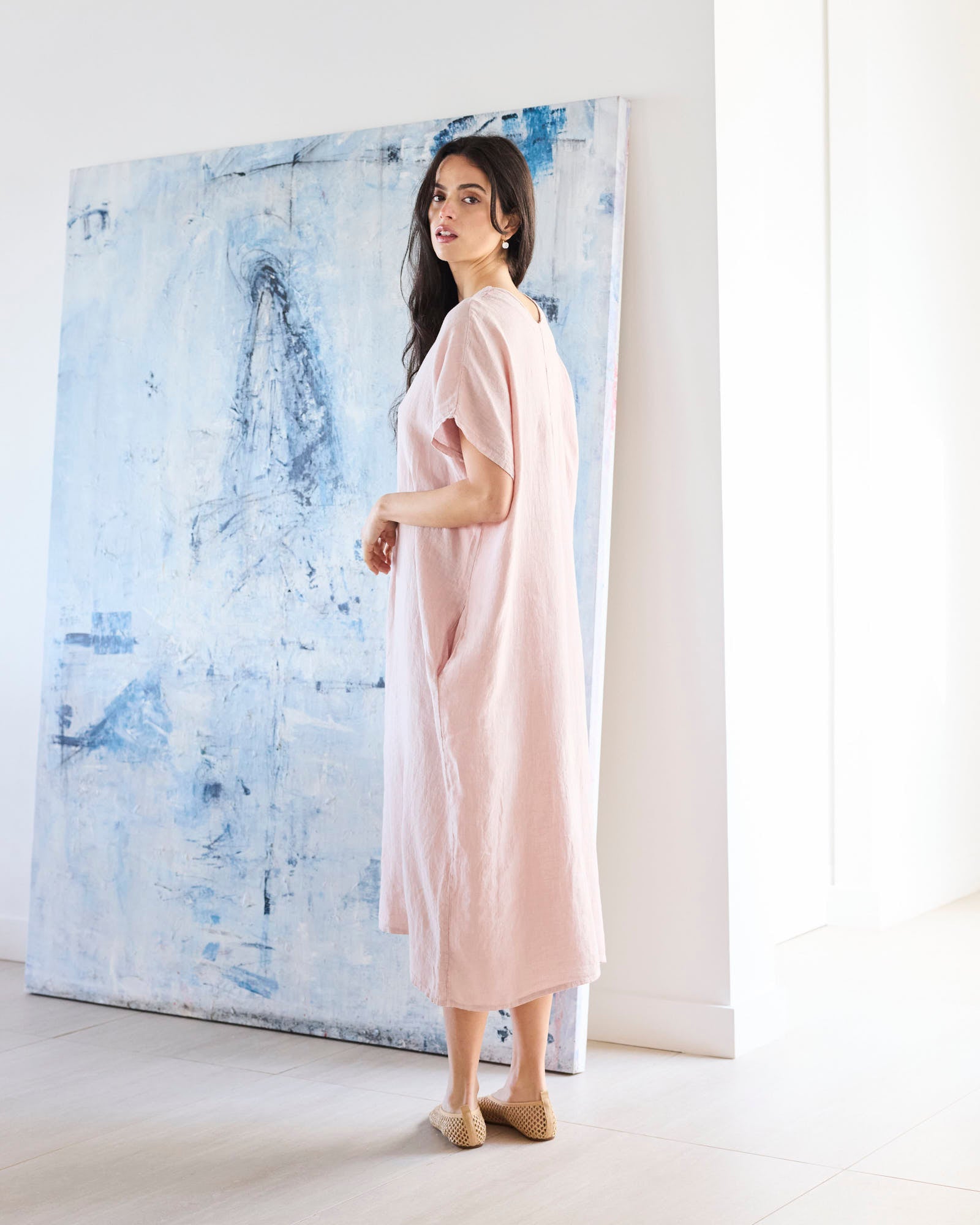 VESTIDO 100% LINO ROSÉ