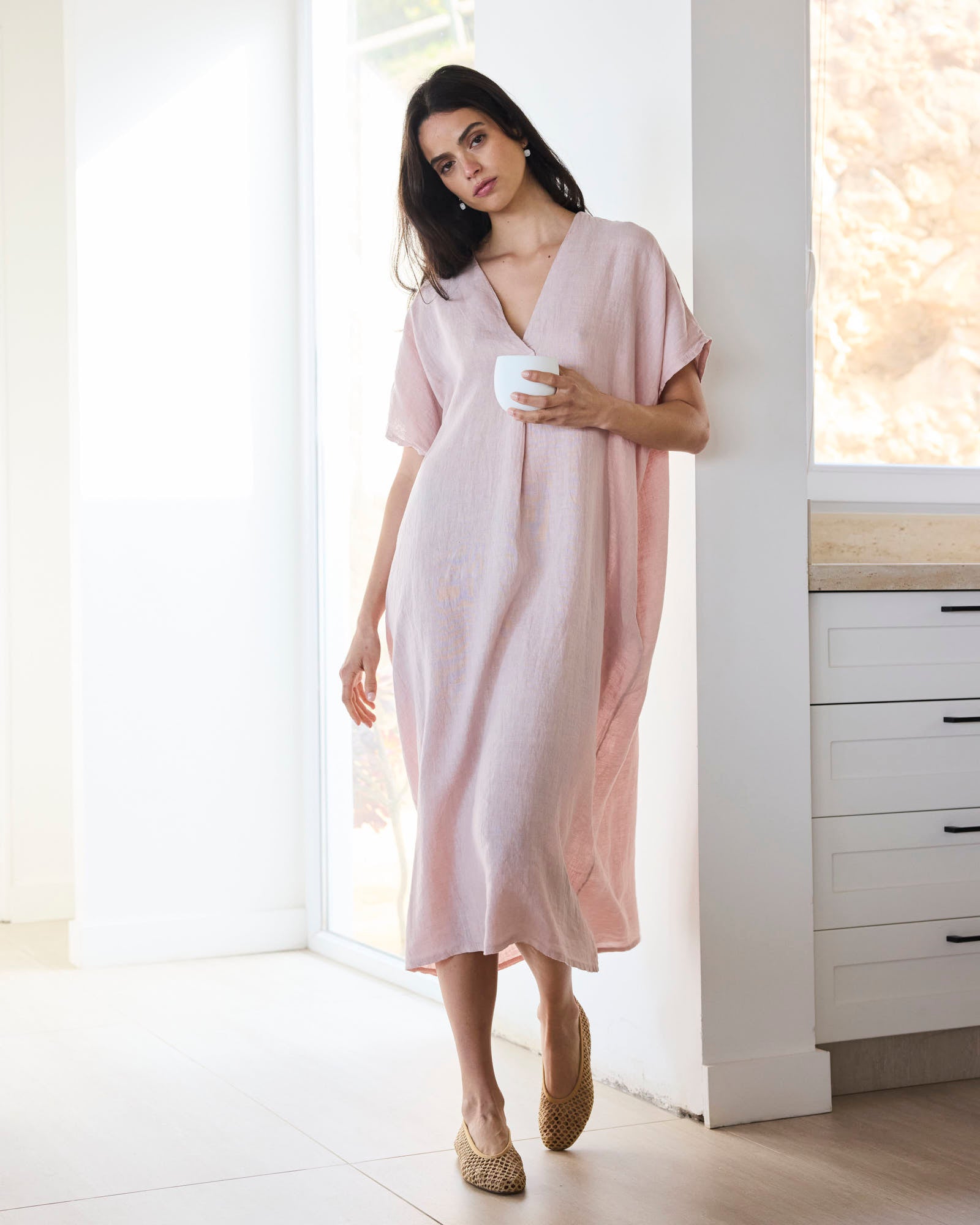 VESTIDO 100% LINO ROSÉ
