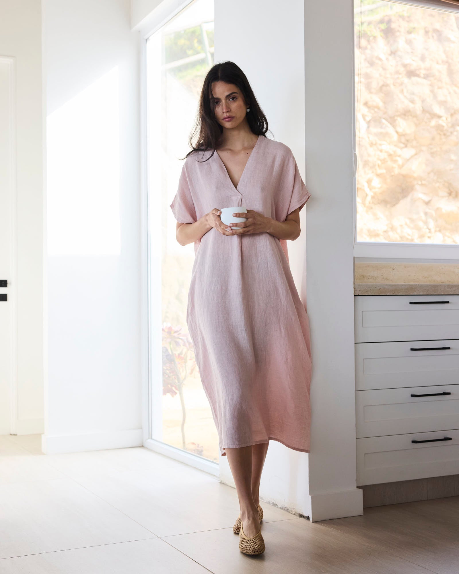 VESTIDO 100% LINO ROSÉ