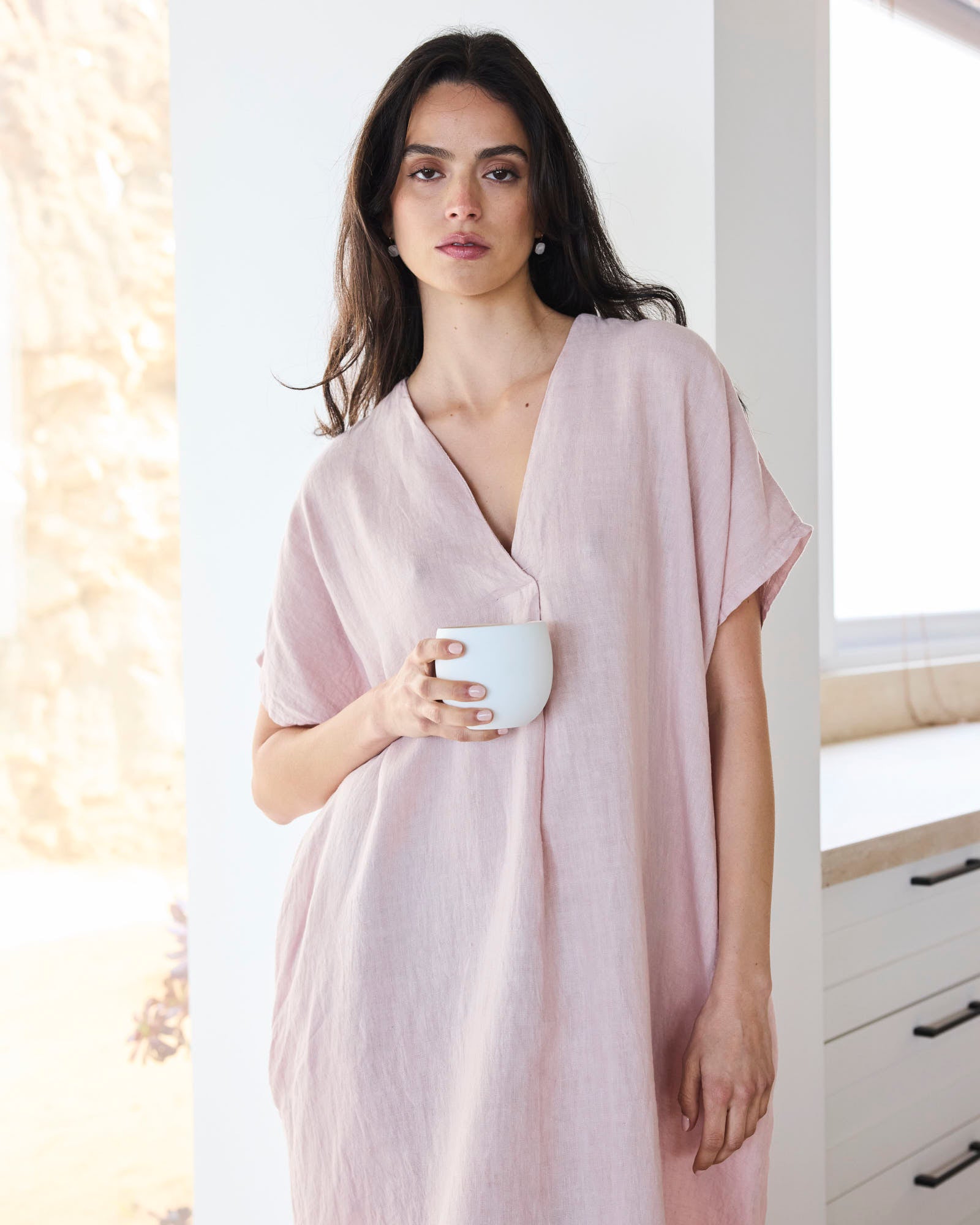 VESTIDO 100% LINO ROSÉ