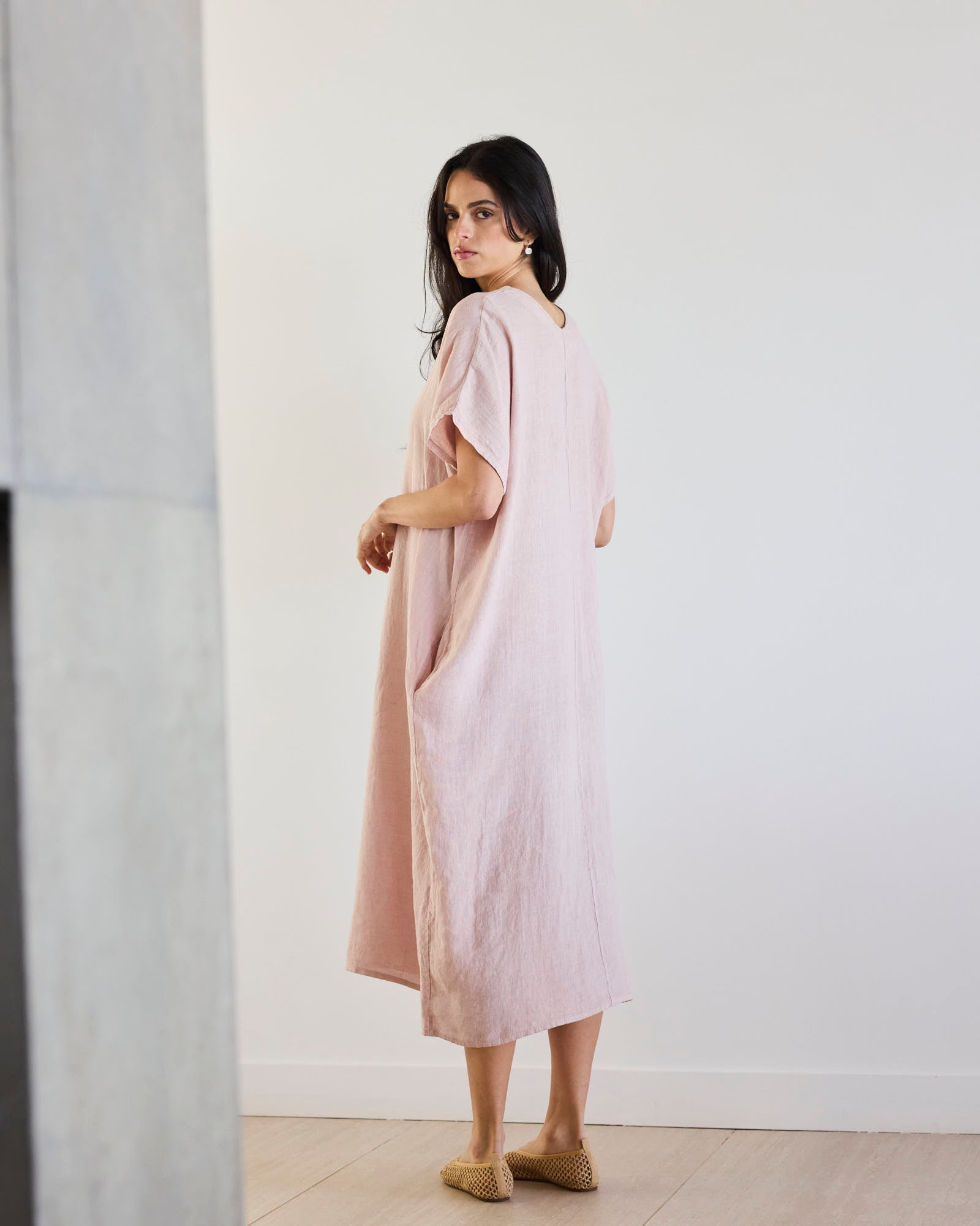 VESTIDO 100% LINO ROSÉ