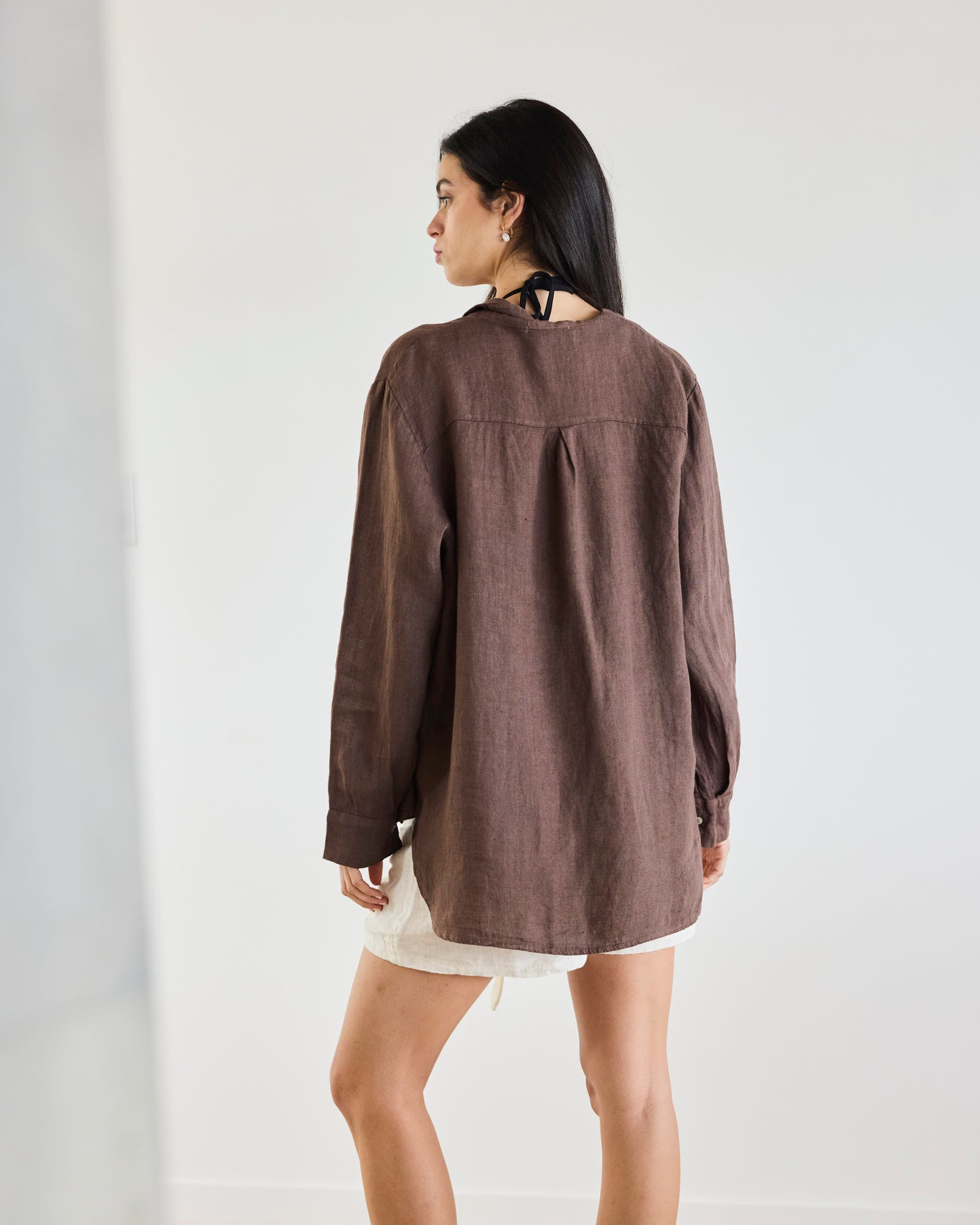 BLUSA MALTA CHOCOLATE 100% LINO