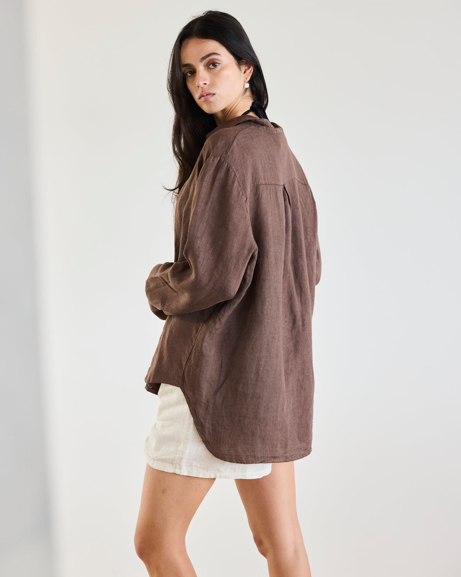 BLUSA MALTA CHOCOLATE 100% LINO