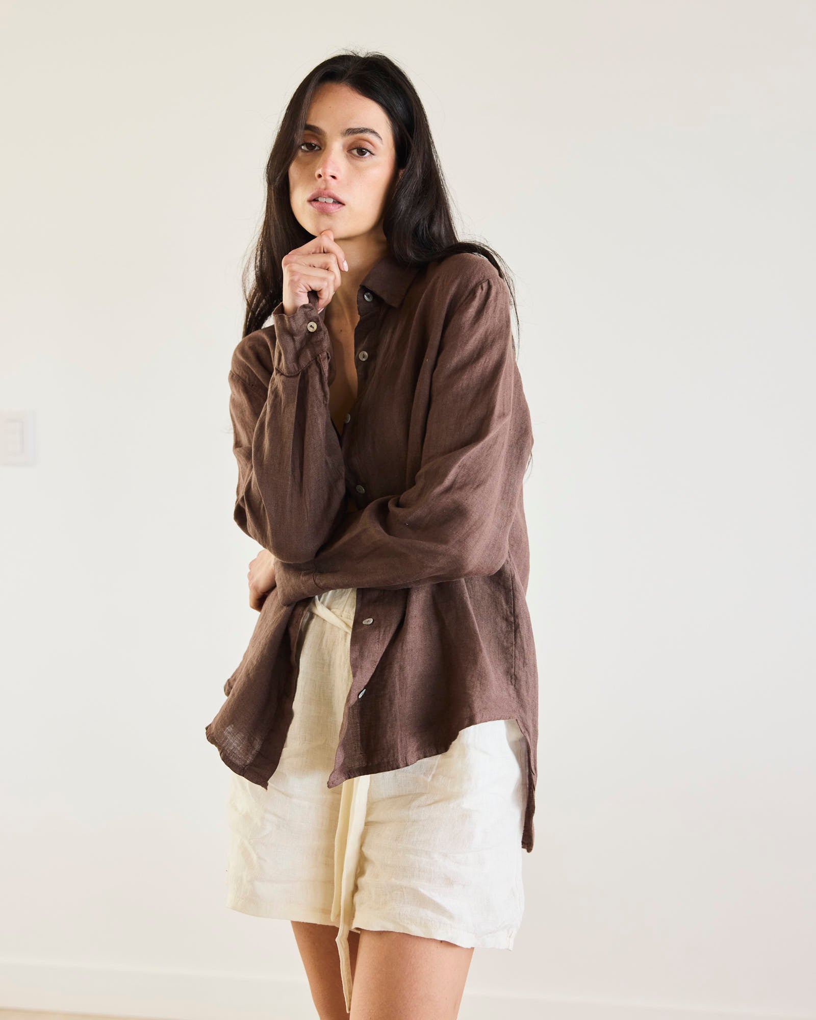 BLUSA MALTA CHOCOLATE 100% LINO