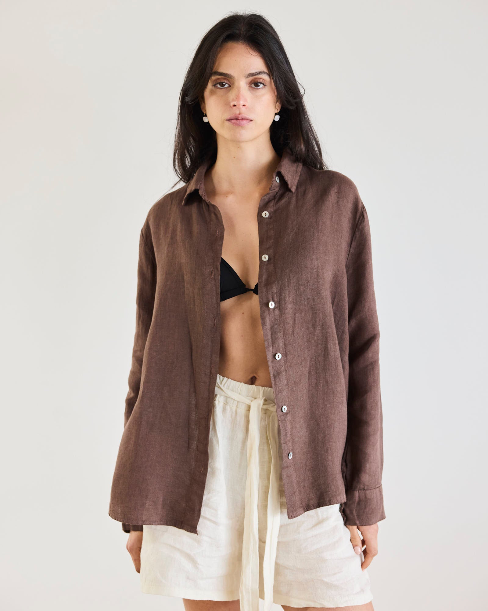 BLUSA MALTA CHOCOLATE 100% LINO