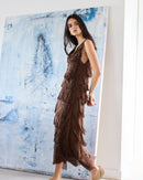 VESTIDO CAPA 100% SEDA MARRÓN