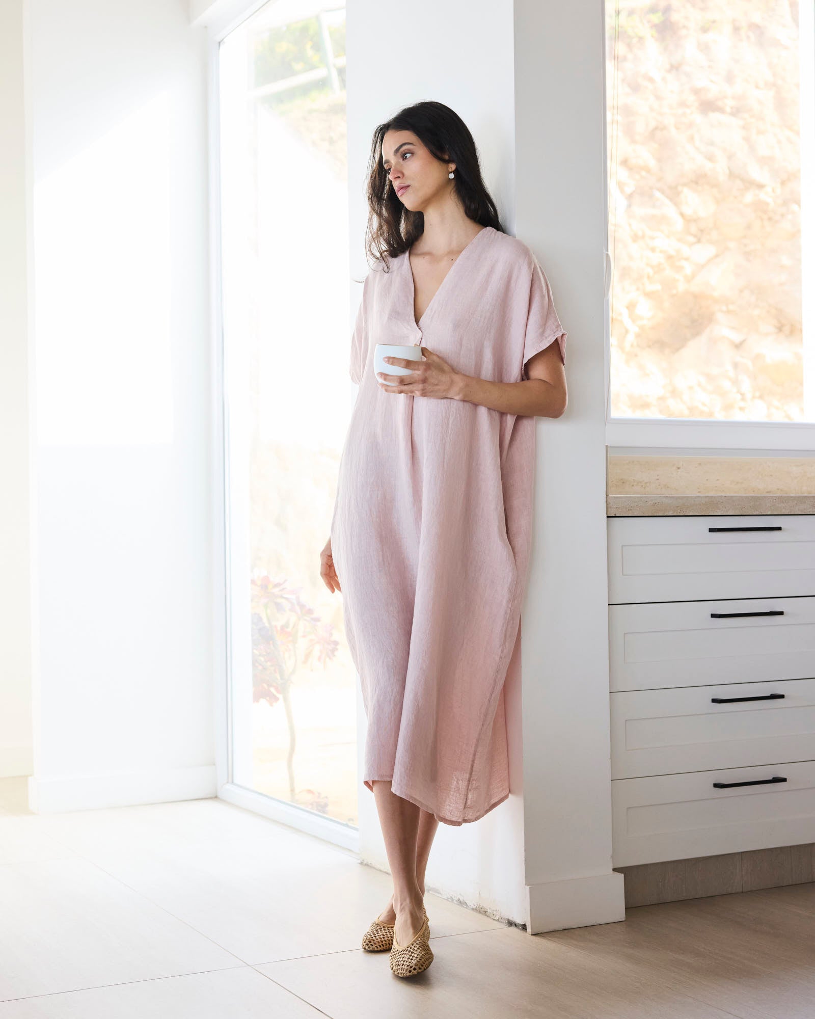 VESTIDO 100% LINO ROSÉ