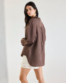 BLUSA MALTA CHOCOLATE 100% LINO
