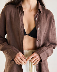 BLUSA MALTA CHOCOLATE 100% LINO