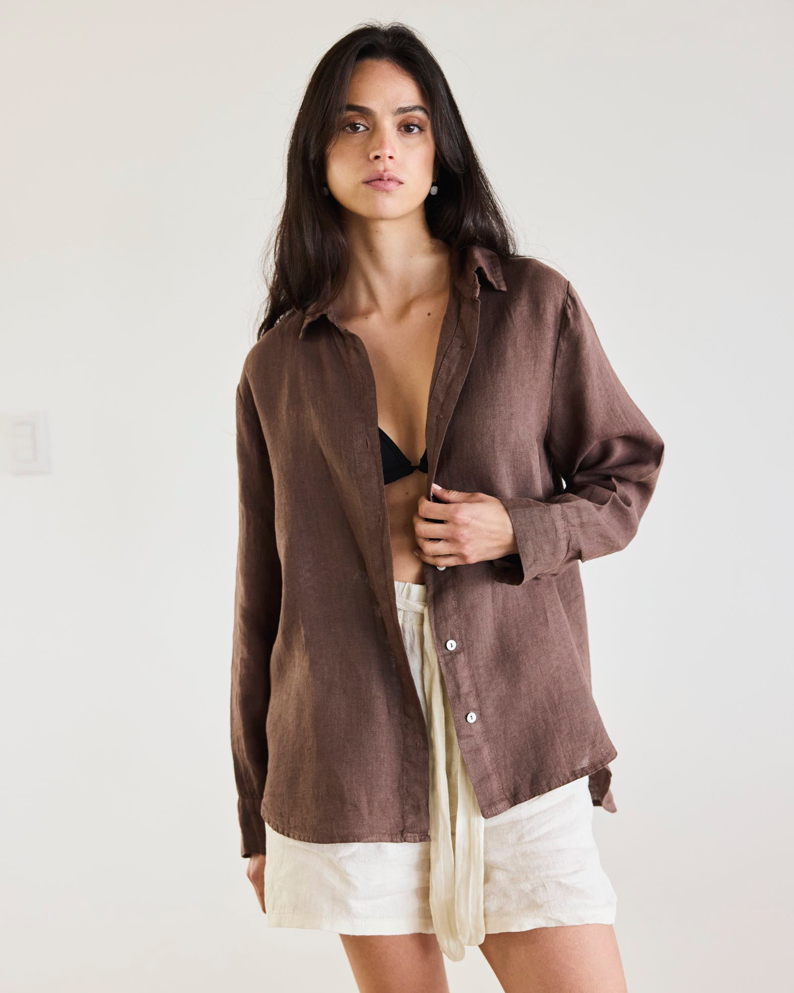 BLUSA MALTA CHOCOLATE 100% LINO